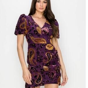 NWT Adelyn Rae Velvet Burnout Puff Sleeve Mini Dress Size XS Party Cocktail